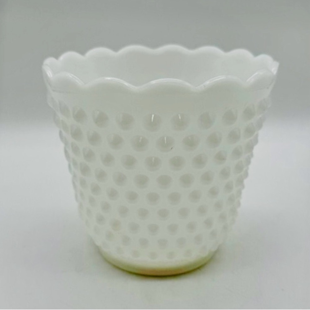 Vintage FireKing Milk Glass Oven Ware
Hobnail Bowl Vase Scalloped Edge 5 1/4"